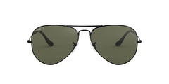 Aviator sunglasses totally in black, sleek black frame with dark lenses